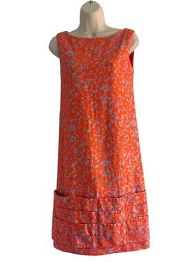 Lee Anderson Couture Women's Sz M Orange Abstract Print Dress Layered Stich Hem
